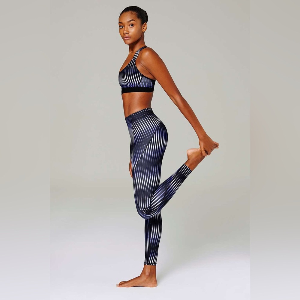 Ivy Park Striped Black and Blue Activewear Set - Medium Top, Small Bottom